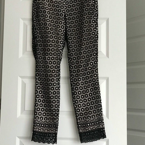 J Crew cream pants with black lace overlay - Picture 1 of 2